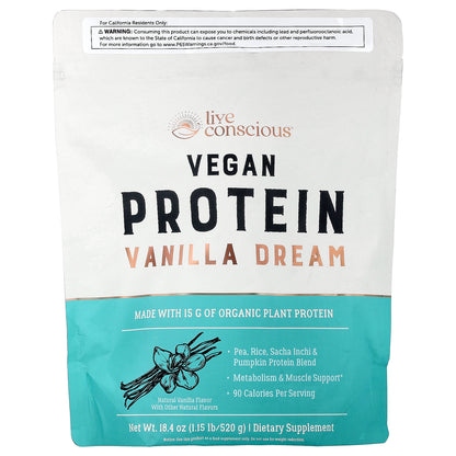 Live Conscious, Vegan Protein, Vanilla Dream, 1.15 lb (520 g)