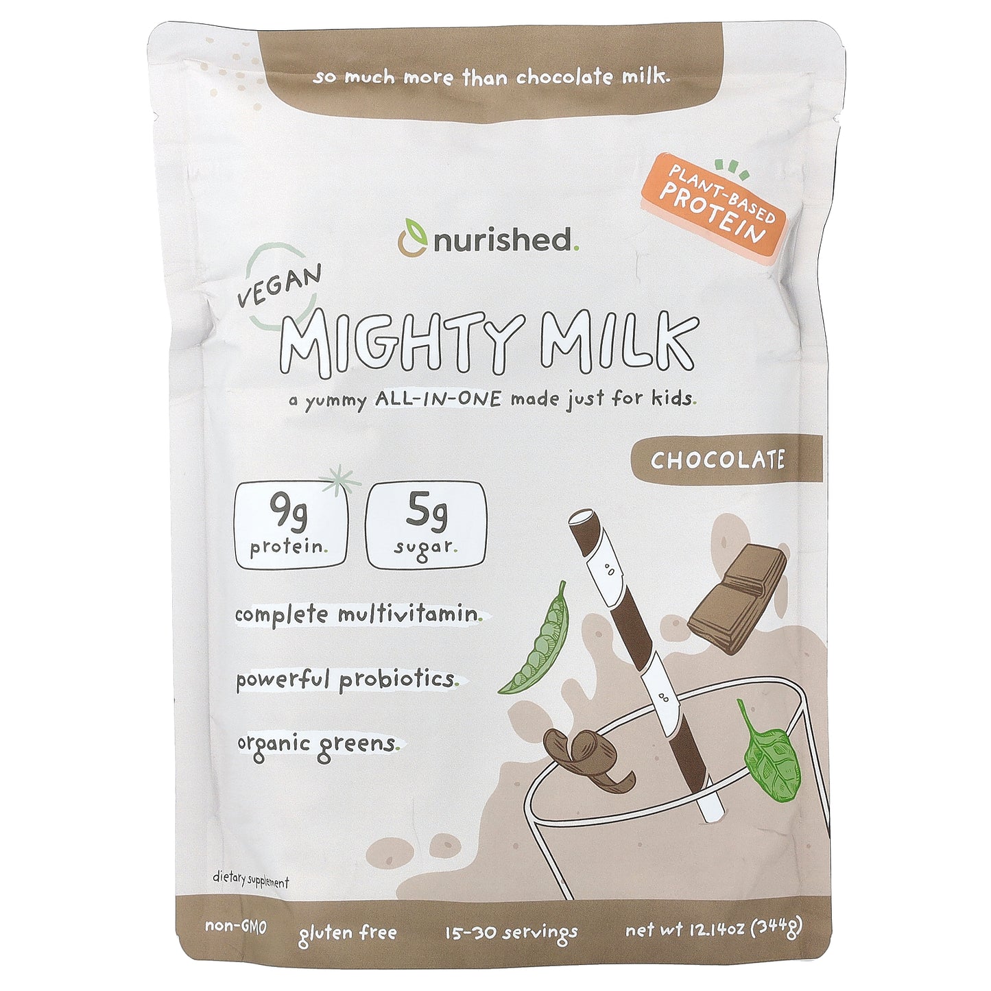 Nurished, Vegan Mighty Milk, Chocolate, 12.14 oz (344 g)