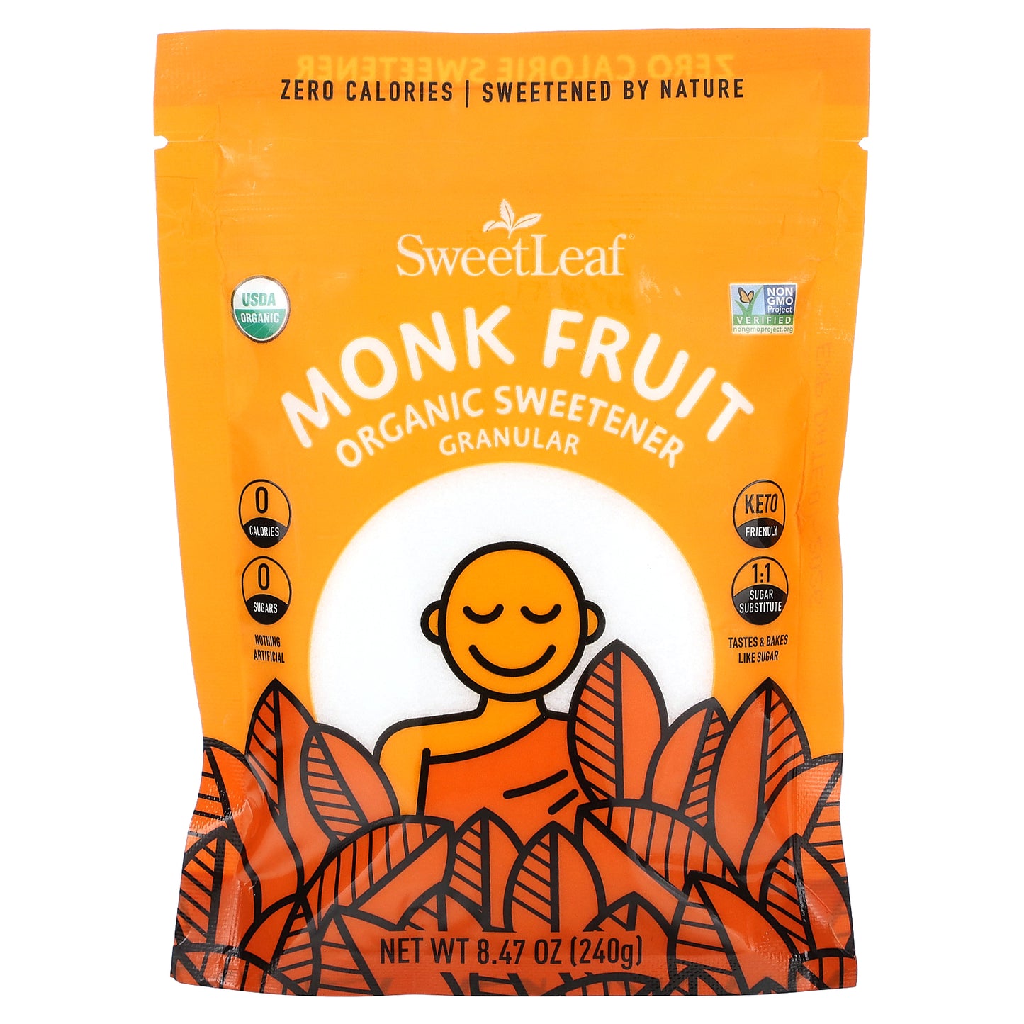 SweetLeaf Stevia, Monk Fruit Organic Sweetener, Granular, 8.47 oz (240 g)
