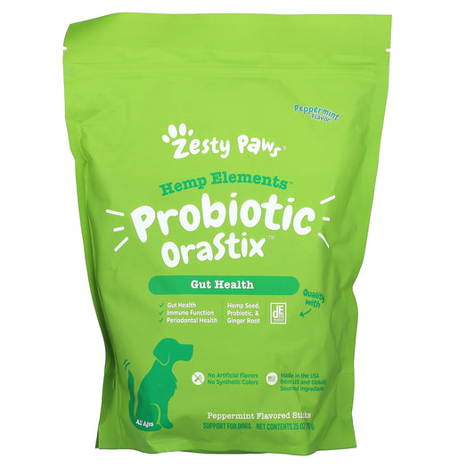 Zesty Paws, Hemp Elements, Probiotic OraStix, For Dogs, All Ages, Peppermint, 25 oz (709 g)