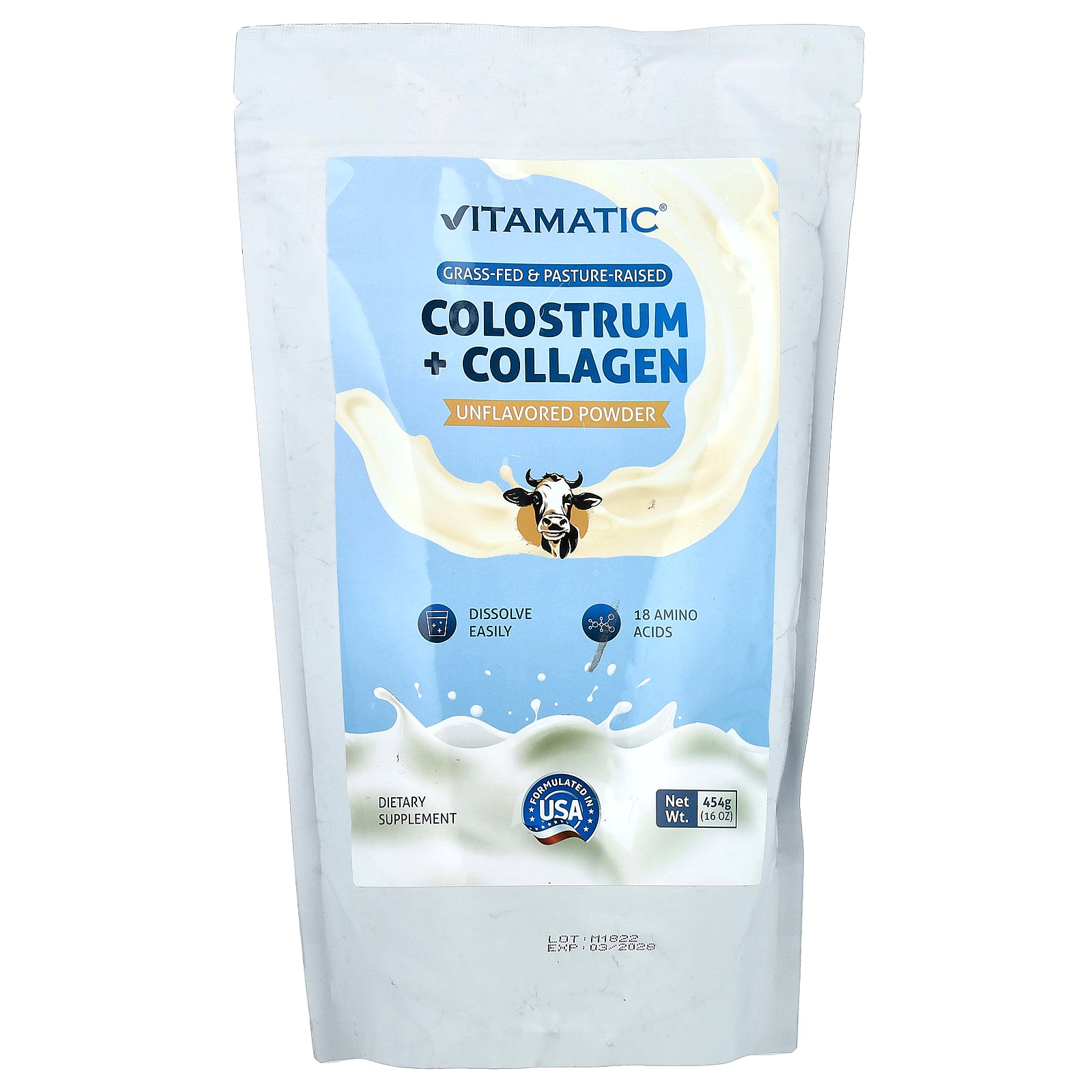 Vitamatic, Colostrum + Collagen Powder, Unflavored, 16 oz (454 g)