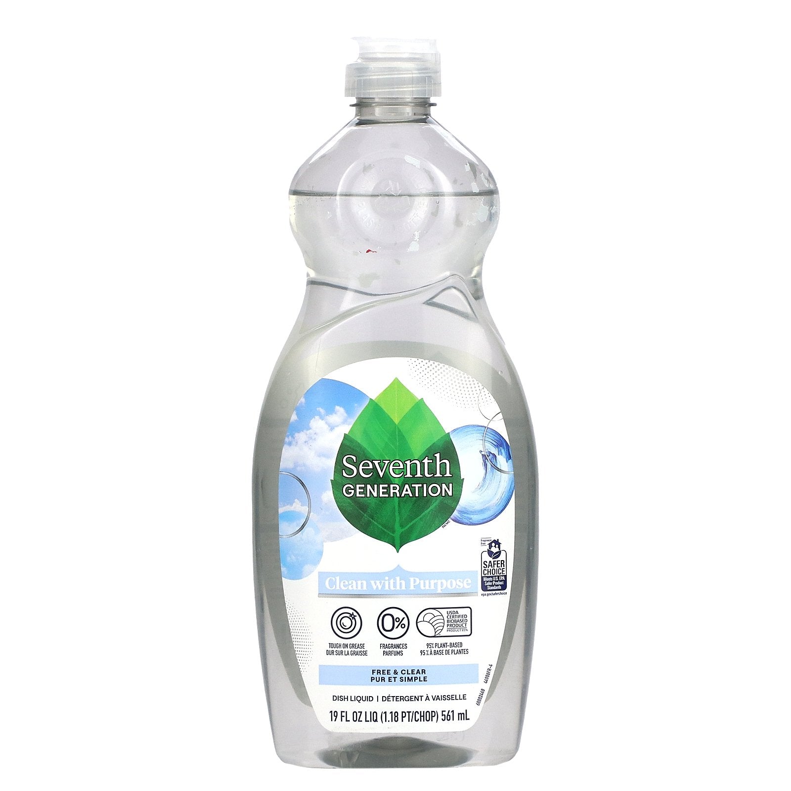 Seventh Generation, Dish Liquid, Free & Clear, 19 fl oz (561 ml)