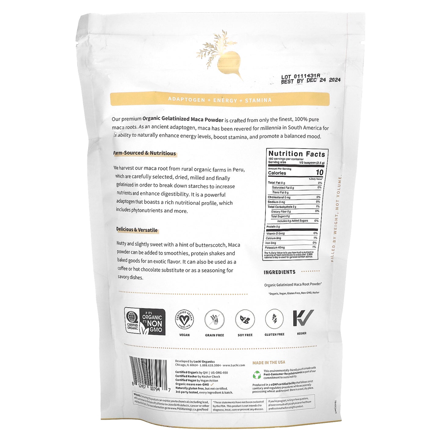 Sprout Living, Organic Maca, Superfood Powder, 1 lb (450 g)