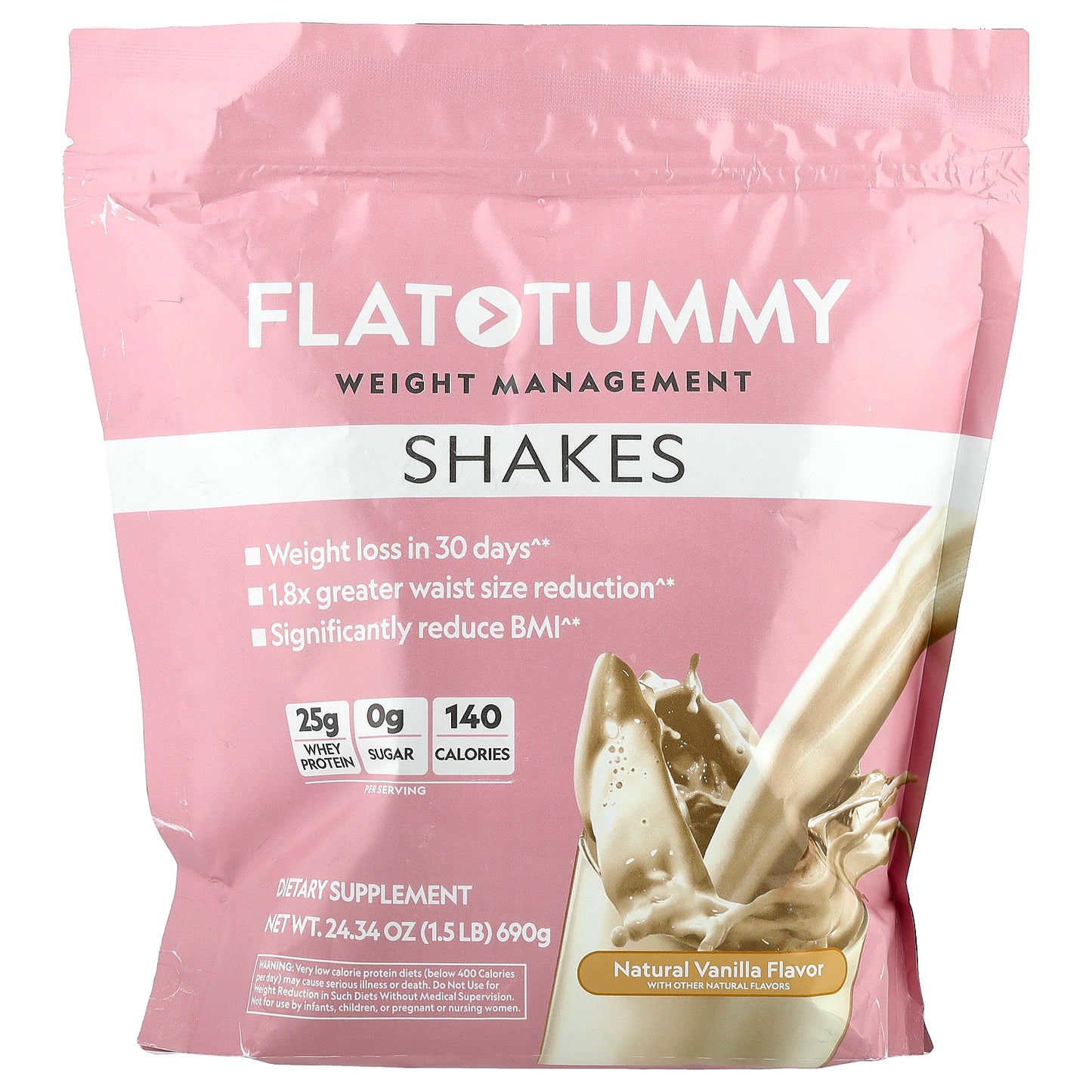 Flat Tummy, Shakes, Natural Vanilla, 1.5 lb (690 g)