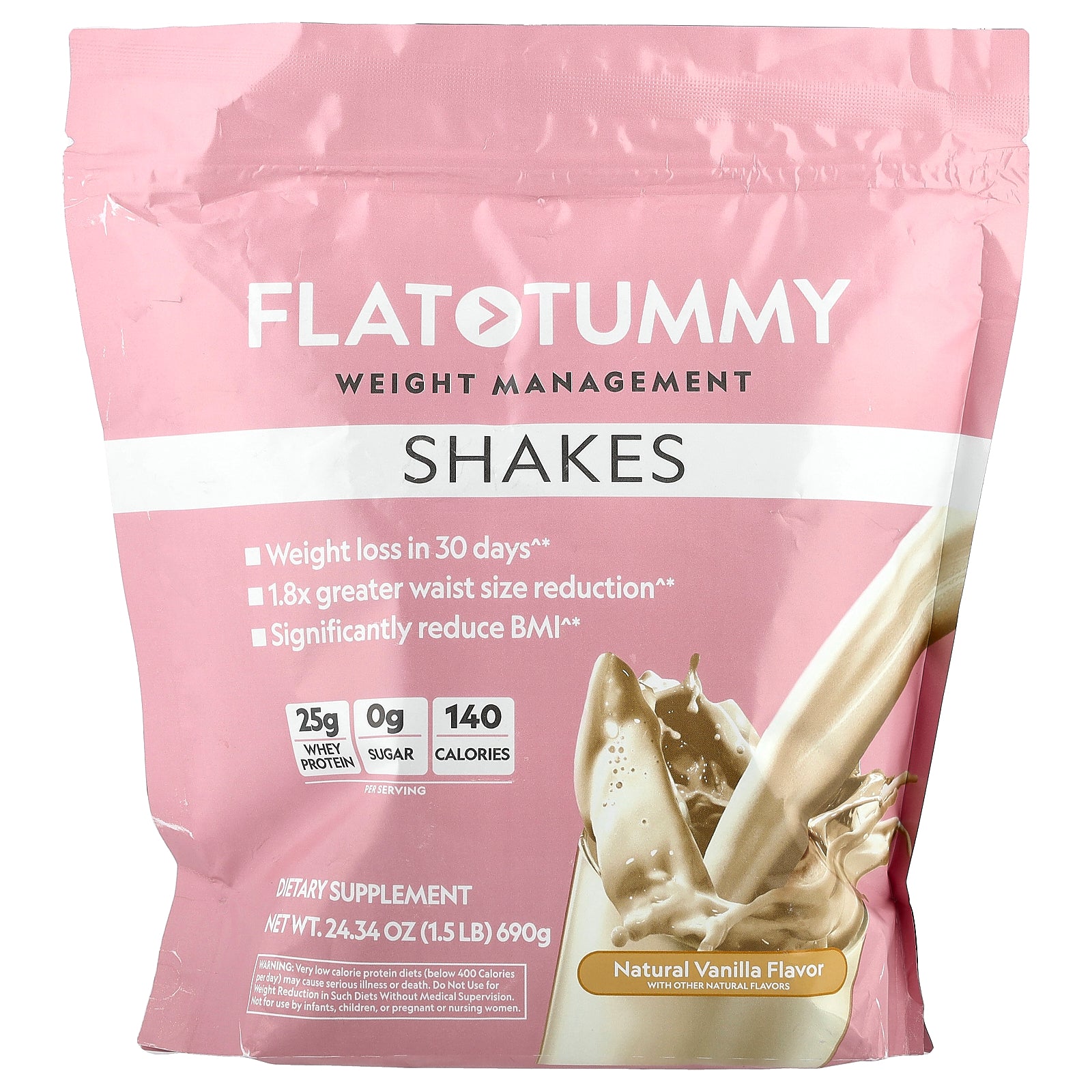 Flat Tummy, Shakes, Natural Vanilla, 1.5 lb (690 g)