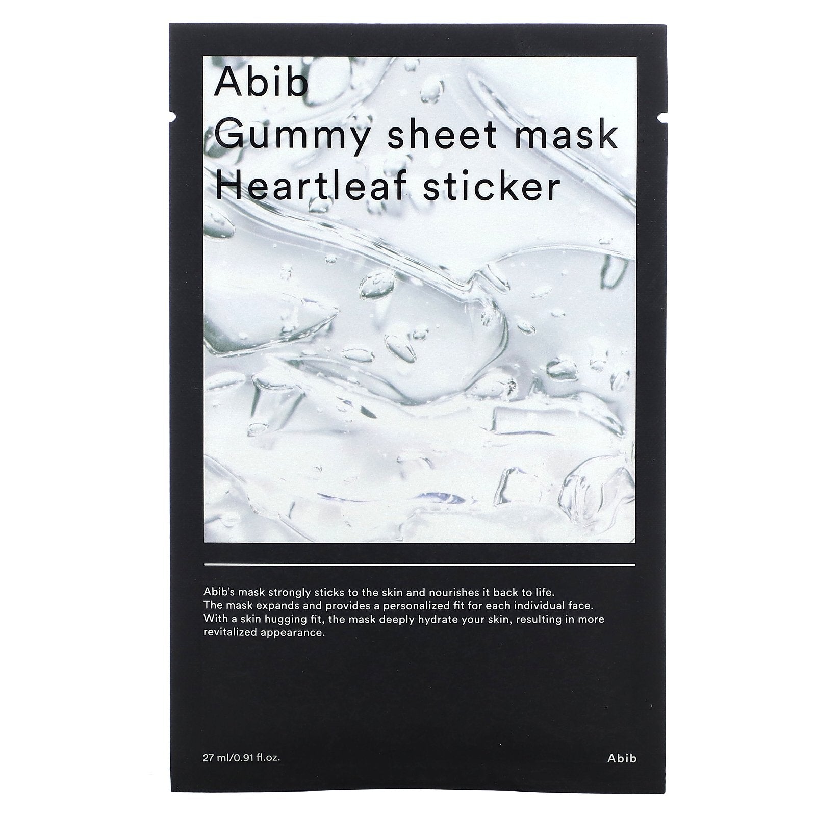 Abib, Gummy Beauty Sheet Mask, Heartleaf Sticker, 1 Sheet Mask, 0.91 fl oz (27 ml)