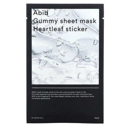 Abib, Gummy Beauty Sheet Mask, Heartleaf Sticker, 1 Sheet Mask, 0.91 fl oz (27 ml)