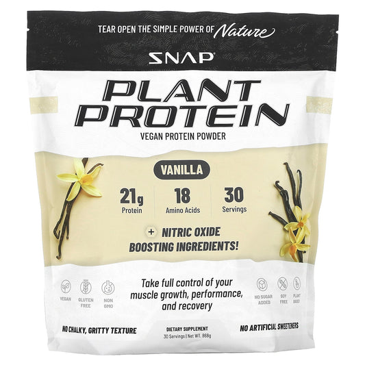 Snap Supplements, Plant Protein with Nitric Oxide Booster, Vanilla, 868 g