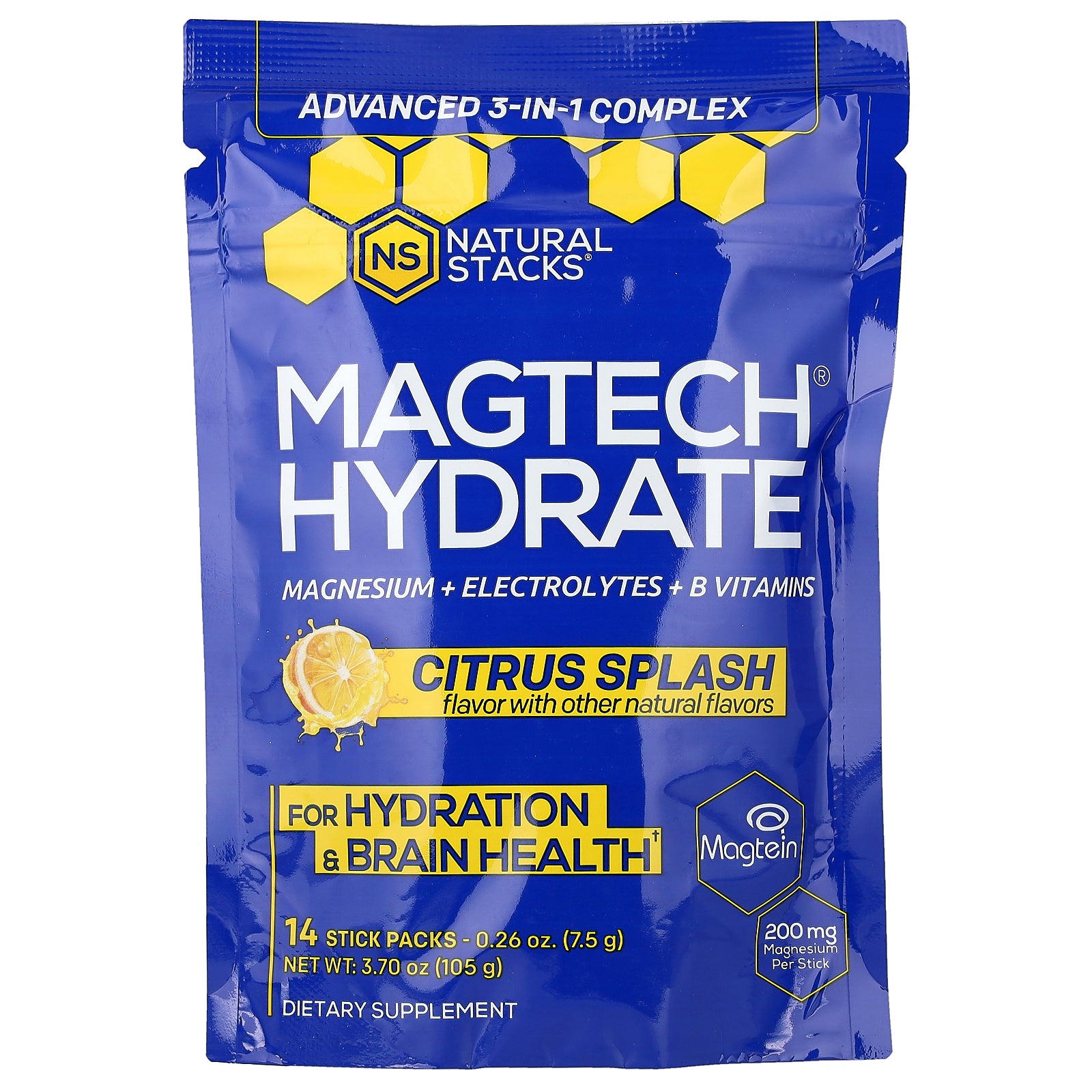 Natural Stacks, Magtech® Hydrate, Citrus Splash, 14 Stick Packs, 0.26 oz (7.5 g) Each