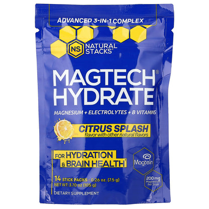 Natural Stacks, Magtech® Hydrate, Citrus Splash, 14 Stick Packs, 0.26 oz (7.5 g) Each