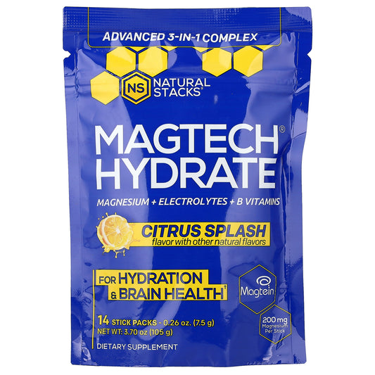 Natural Stacks, Magtech® Hydrate, Citrus Splash, 14 Stick Packs, 0.26 oz (7.5 g) Each