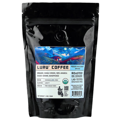 Pure Indian Foods, Luru™ Coffee, Ground, Medium-Dark Roast, 8 oz (226 g)