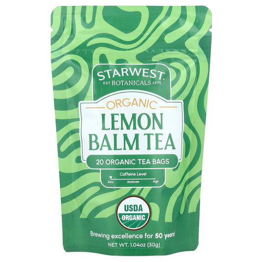 Starwest Botanicals, Organic Lemon Balm Tea, 20 Tea Bags, 1.04 oz (30 g)