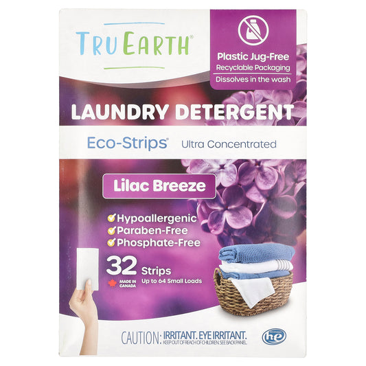 Tru Earth, Eco-Strips®, Laundry Detergent, Ultra Concentrated, Lilac Breeze, 32 Strips