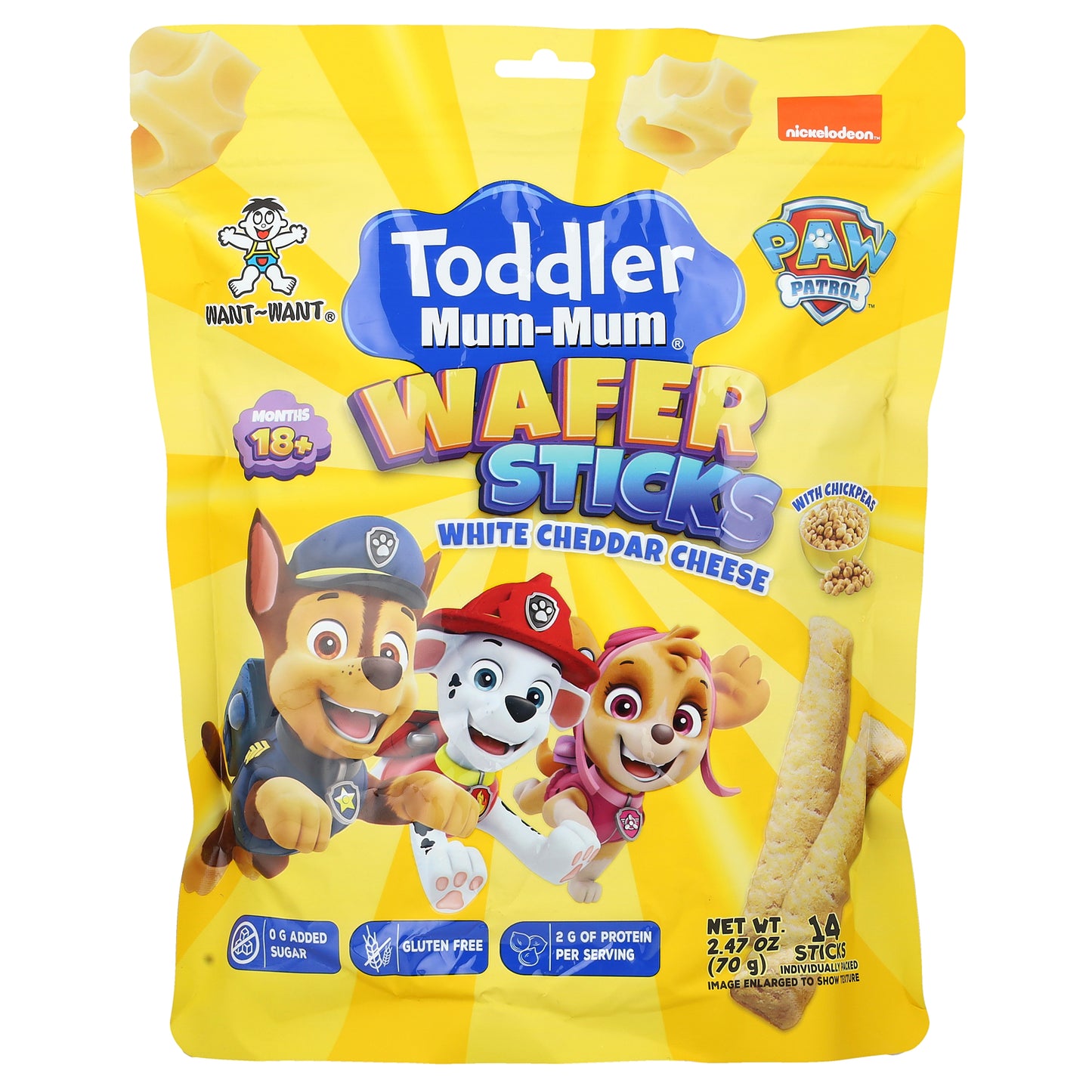 Hot Kid, Toddler Mum-Mum®, Wafer Sticks, Paw Patrol™, 18+ Months, White Cheddar Cheese, 14 Sticks, 2.47 oz (70 g)