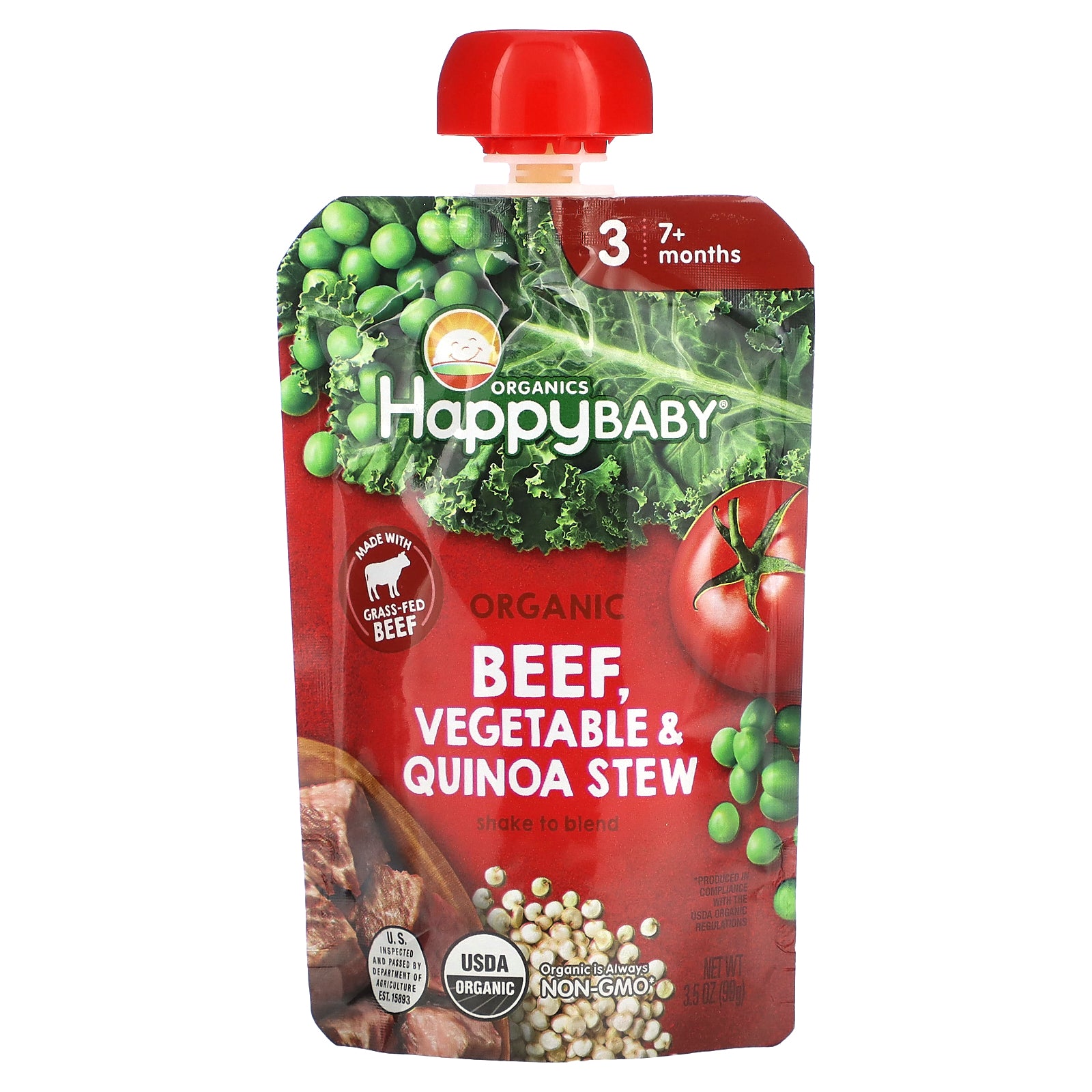 Happy Family Organics, Happy Baby, 7+ Months, Organic Beef, Vegetable & Quinoa Stew, 3.5 oz (99 g)