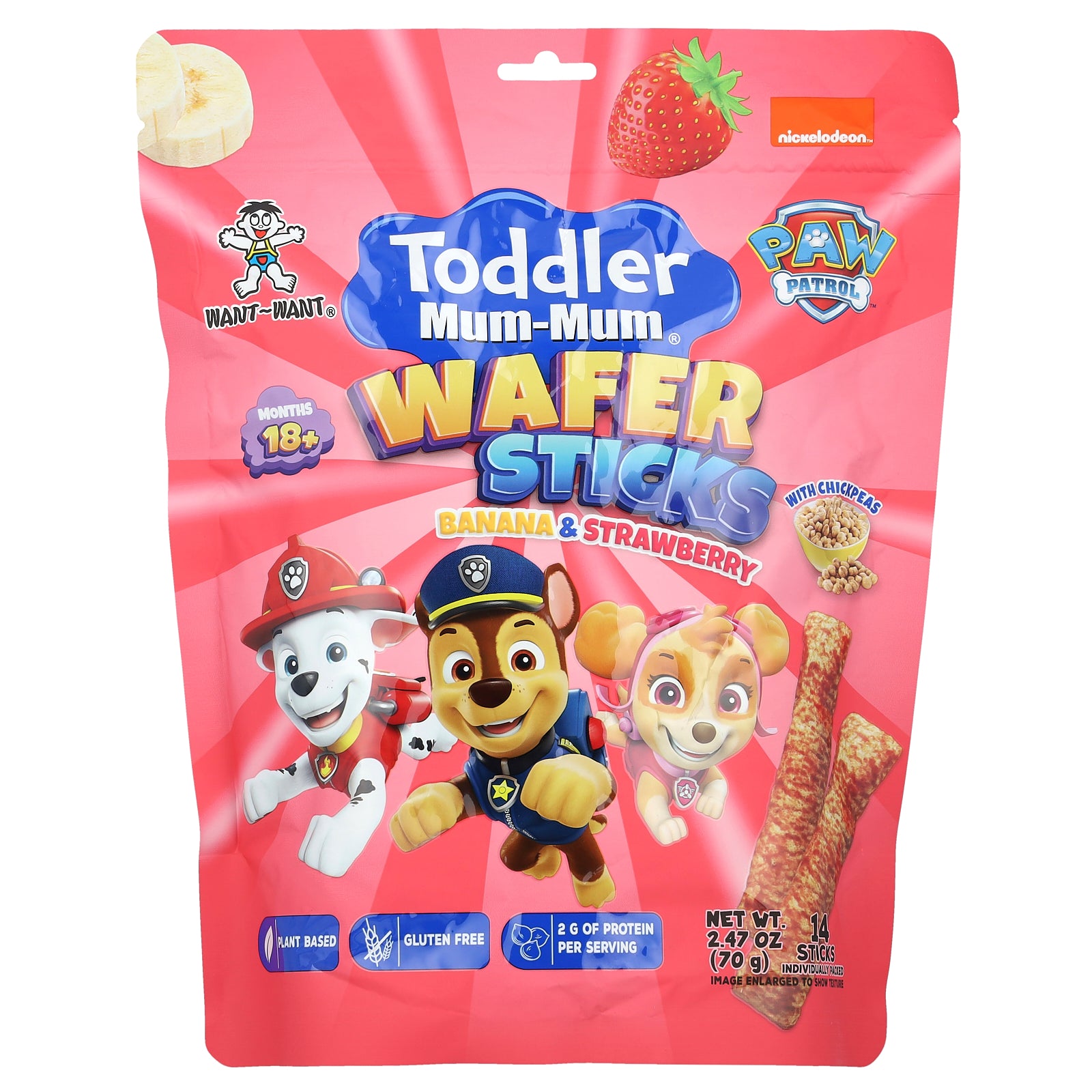 Hot Kid, Toddler Mum-Mum®, Wafer Sticks, Paw Patrol™, 18+ Months, Banana & Strawberry, 14 Sticks, 2.47 oz (70 g)