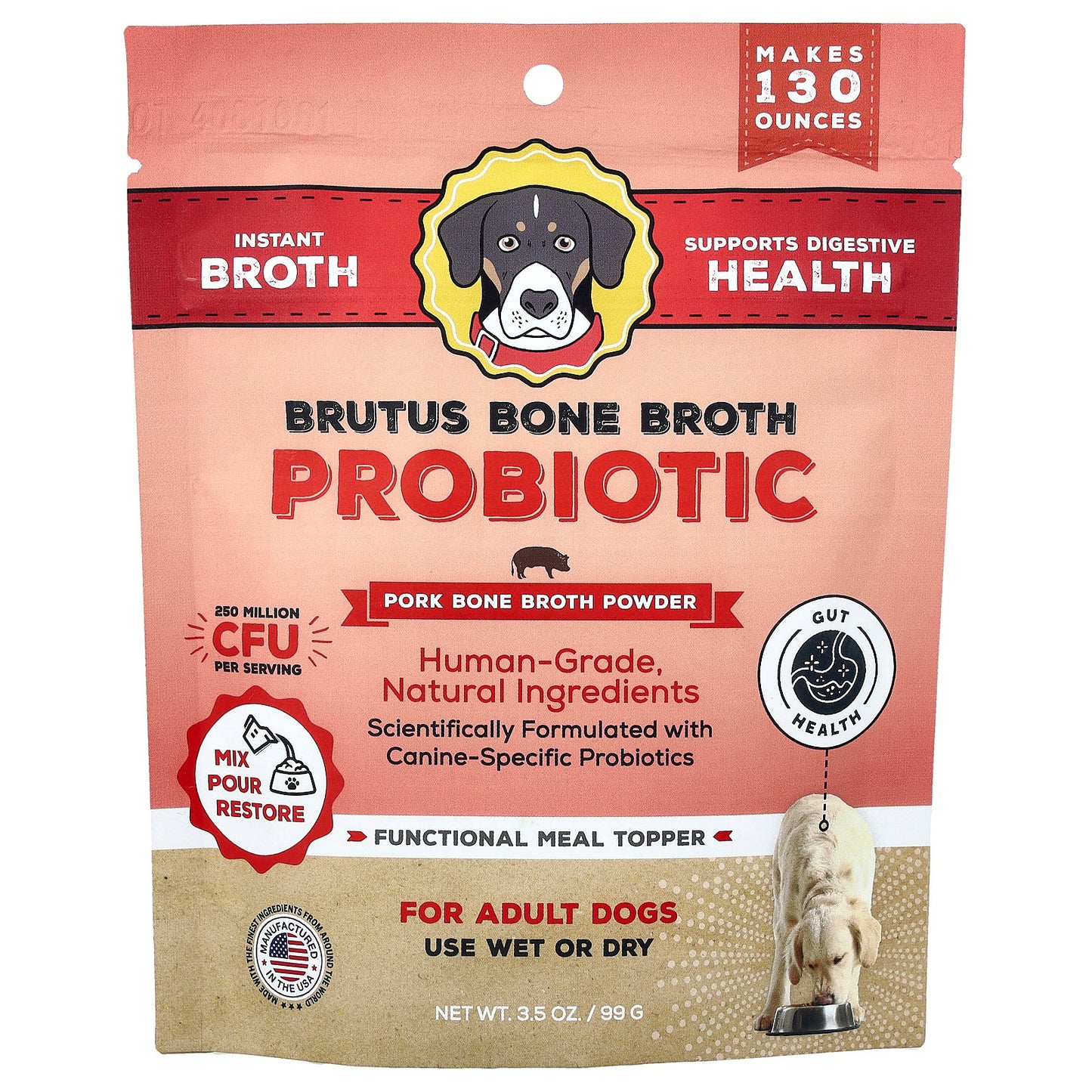Brutus Bone Broth, Probiotic, Pork Bone Broth Powder, For Adult Dogs, 3.5 oz (99 g)