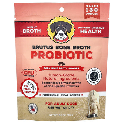 Brutus Bone Broth, Probiotic, Pork Bone Broth Powder, For Adult Dogs, 3.5 oz (99 g)