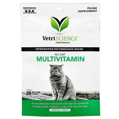 VetriScience, Nu Cat™ Multivitamin, For Cats, 30 Bite-Sized Chews, 1.32 oz (37.5 g)