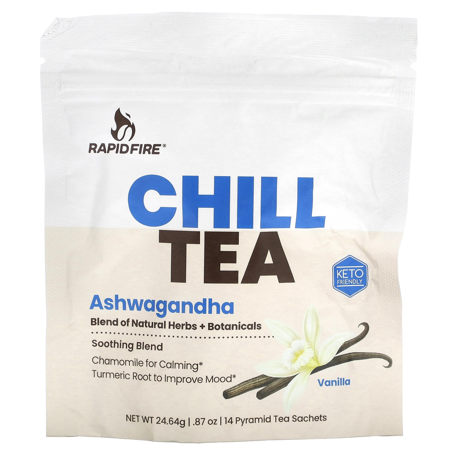 RAPIDFIRE, Chill Tea, Ashwagandha, Vanilla, 14 Pyramid Tea Sachets, 0.87 oz (24.64 g)