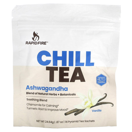 RAPIDFIRE, Chill Tea, Ashwagandha, Vanilla, 14 Pyramid Tea Sachets, 0.87 oz (24.64 g)