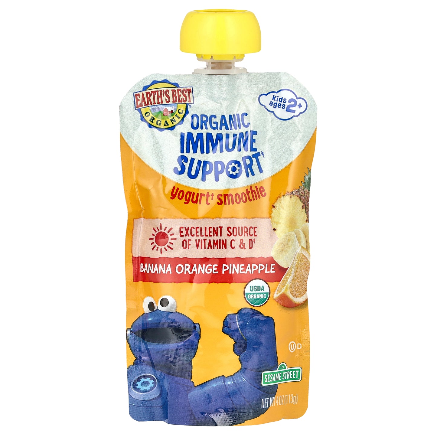 Earth's Best, Organic Immune Support Yogurt Smoothie, Ages 2+, Banana Orange Pineapple, 4 oz (113 g)