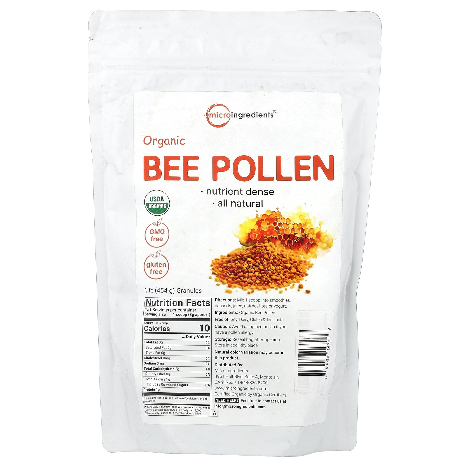 Micro Ingredients, Organic Bee Pollen, 1 lb (454 g)