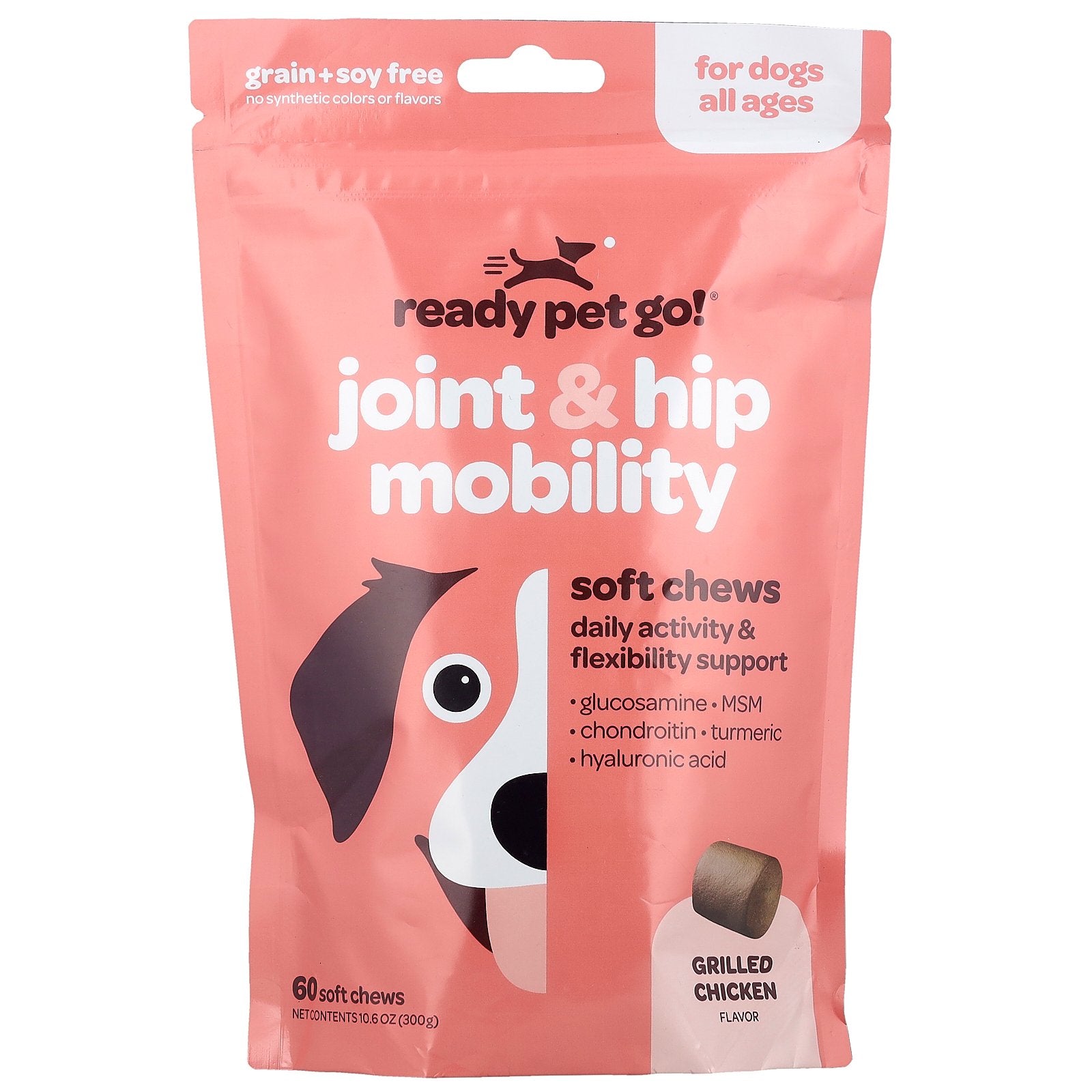 Ready Pet Go, Joint & Hip Mobility, For Dogs, All Ages, Grilled Chicken ,  60 Soft Chews, 10.6 oz (300 g)