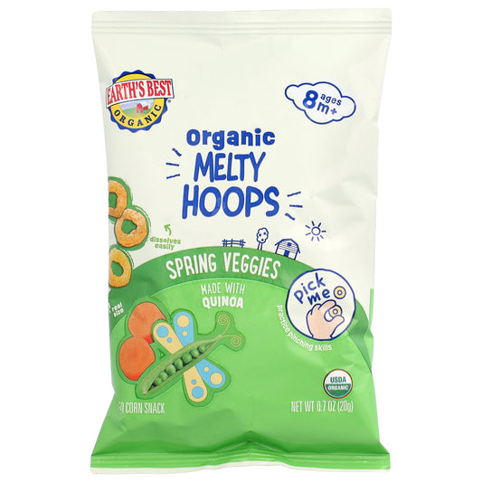 Earth's Best, Organic Melty Hoops, Puffed Corn Snack, 8+ Months, Spring Veggies, 0.7 oz (20 g)