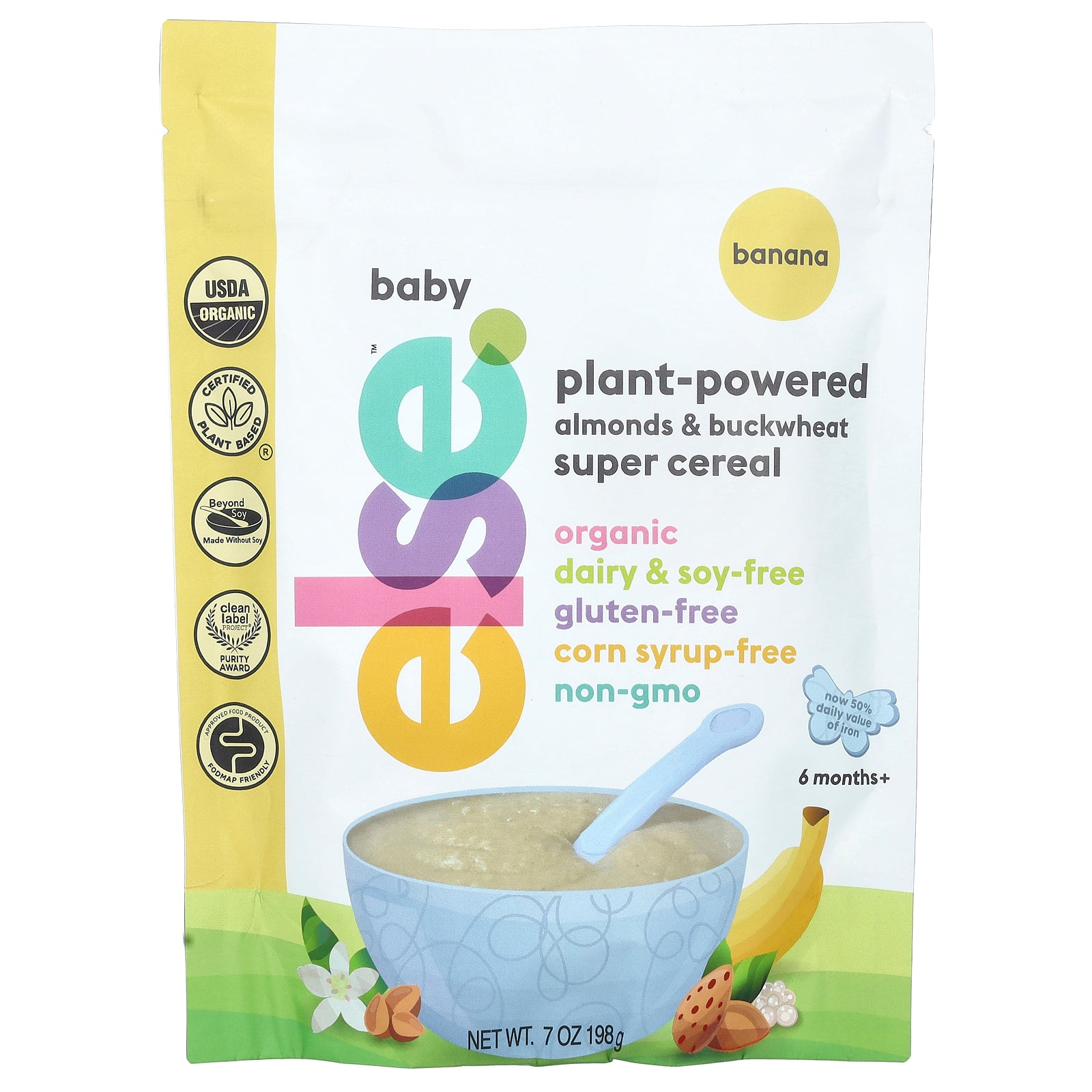 Else, Baby, Plant-Powered Almonds & Buckwheat Super Cereal, 6 Months+, Banana, 7 oz (198 g)