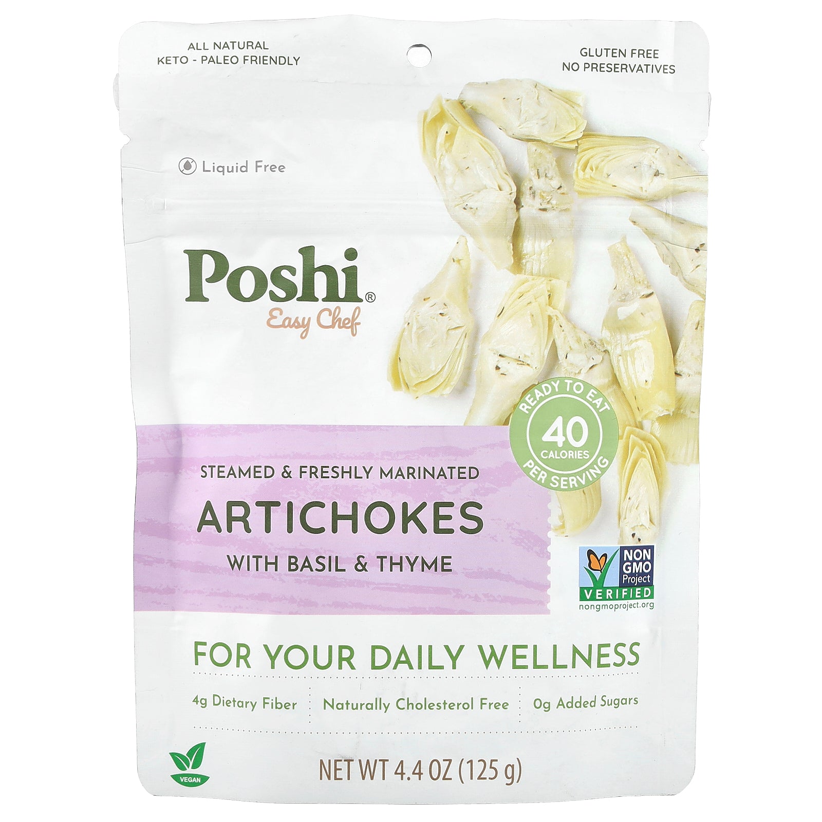 Poshi, Easy Chef, Artichokes With Basil & Thyme, 4.4 oz (125 g)