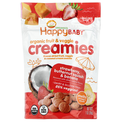 Happy Family Organics, Happy Baby, Organic Fruit & Veggie Creamies, Crawling Baby, Strawberry, Butternut Squash & Banana, 1 oz (28 g)