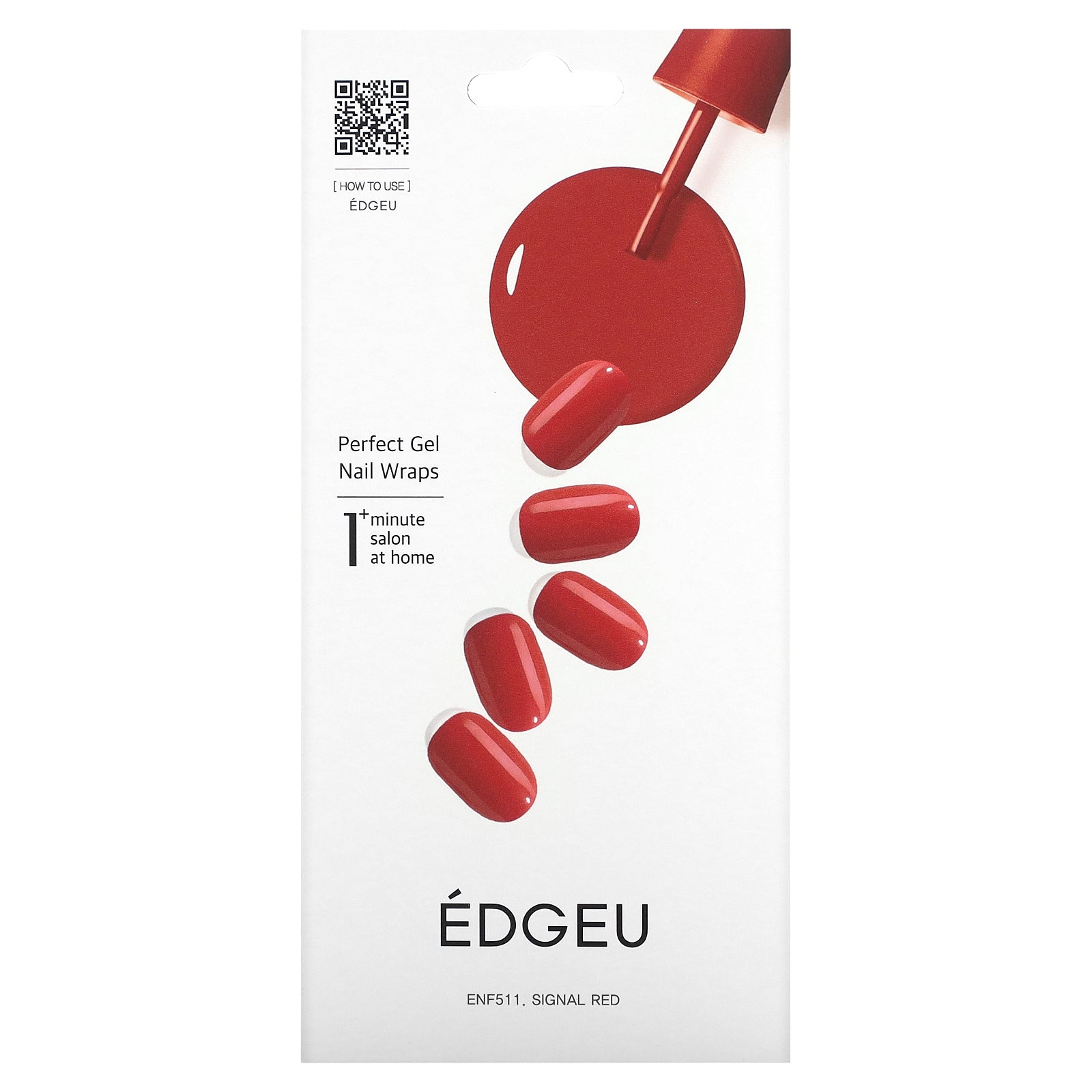 Edgeu, Perfect Gel Nail Wraps, ENF 511 Signal Red, 19 Piece Set