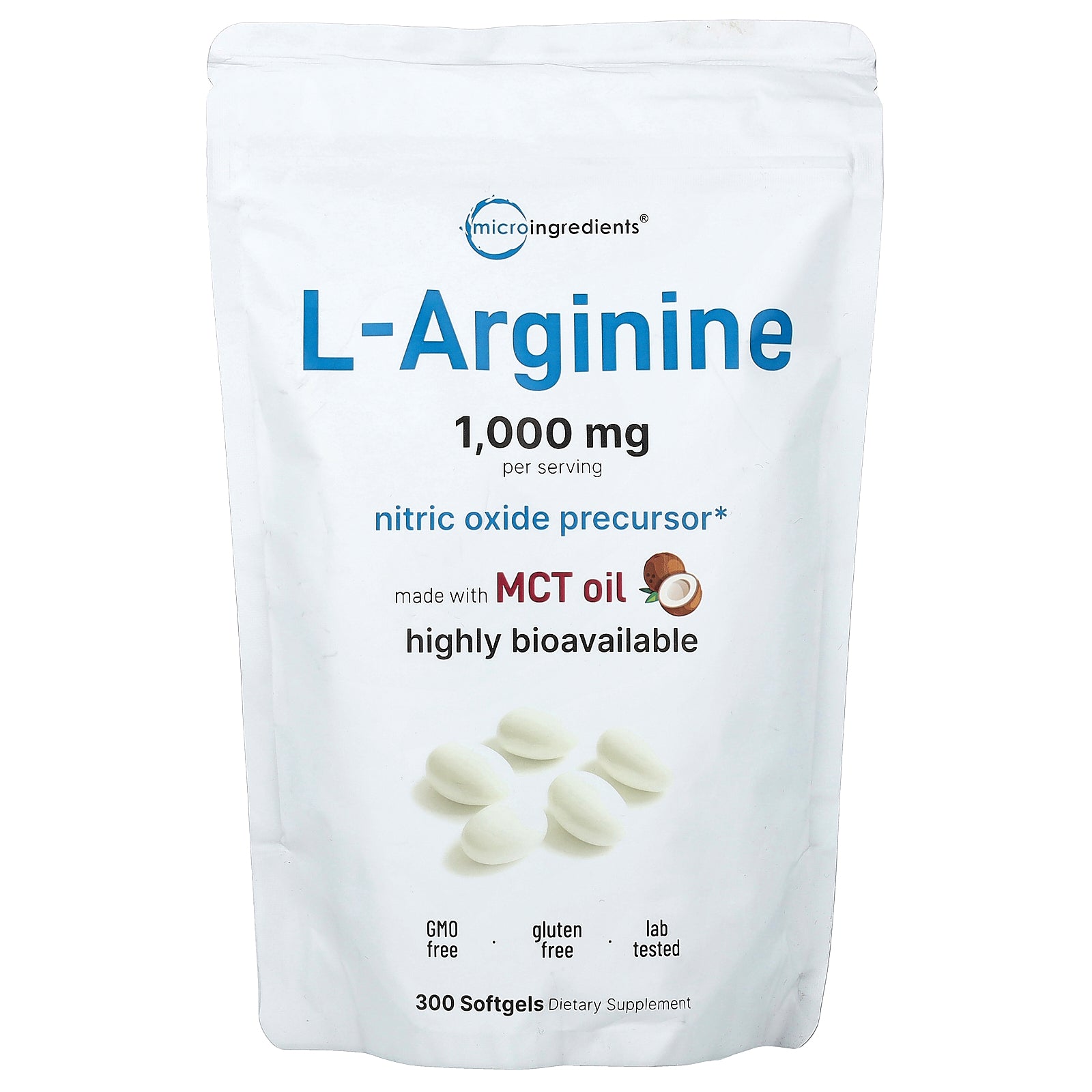 Micro Ingredients, L-Arginine, 300 Softgels (250 mg per Softgel)