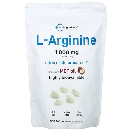Micro Ingredients, L-Arginine, 300 Softgels (250 mg per Softgel)