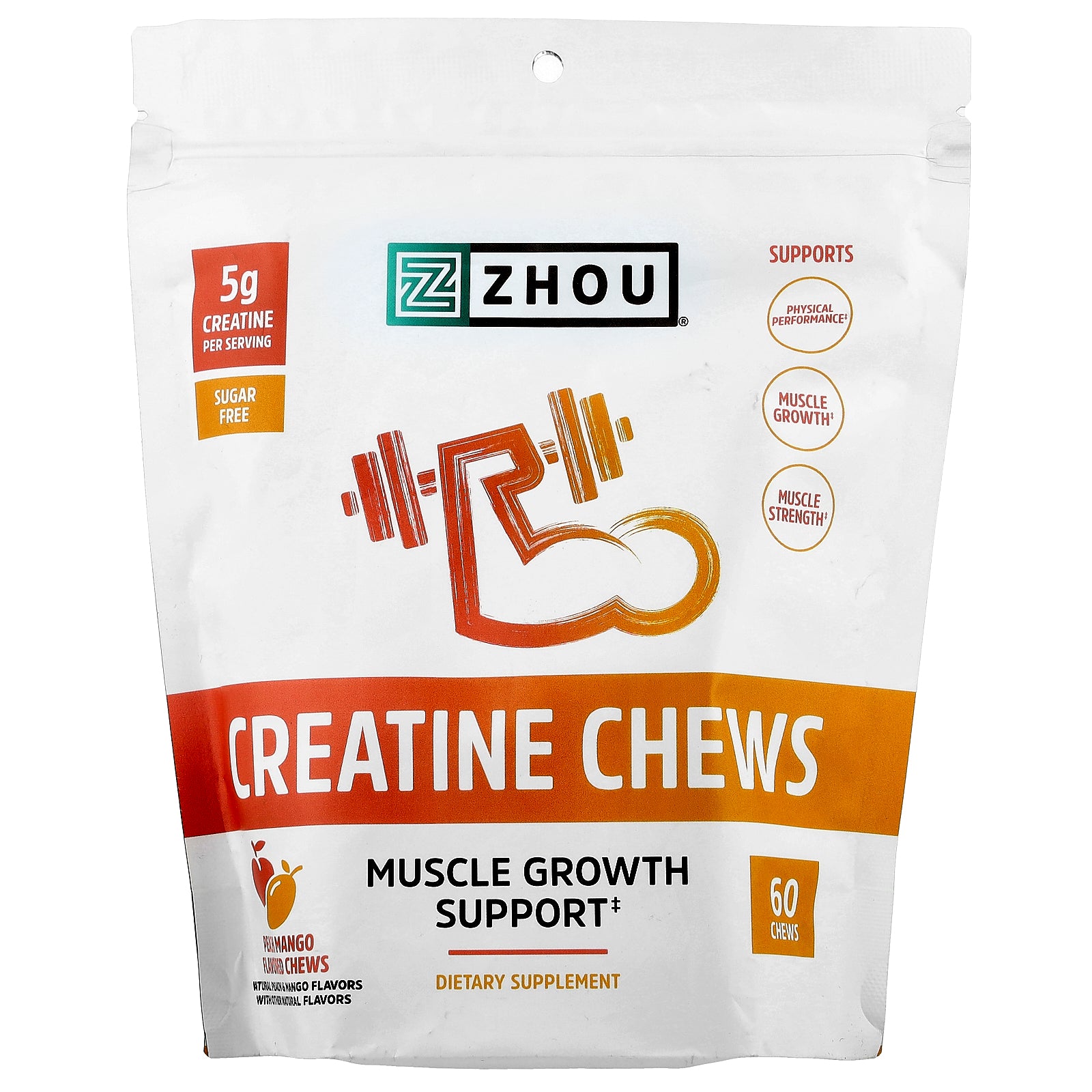 Zhou Nutrition, Creatine Chews, Peach Mango, 60 Chews
