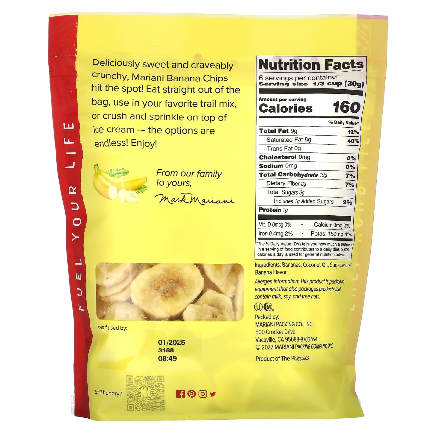 Mariani Dried Fruit, Banana Chips, 6 oz (170 g)