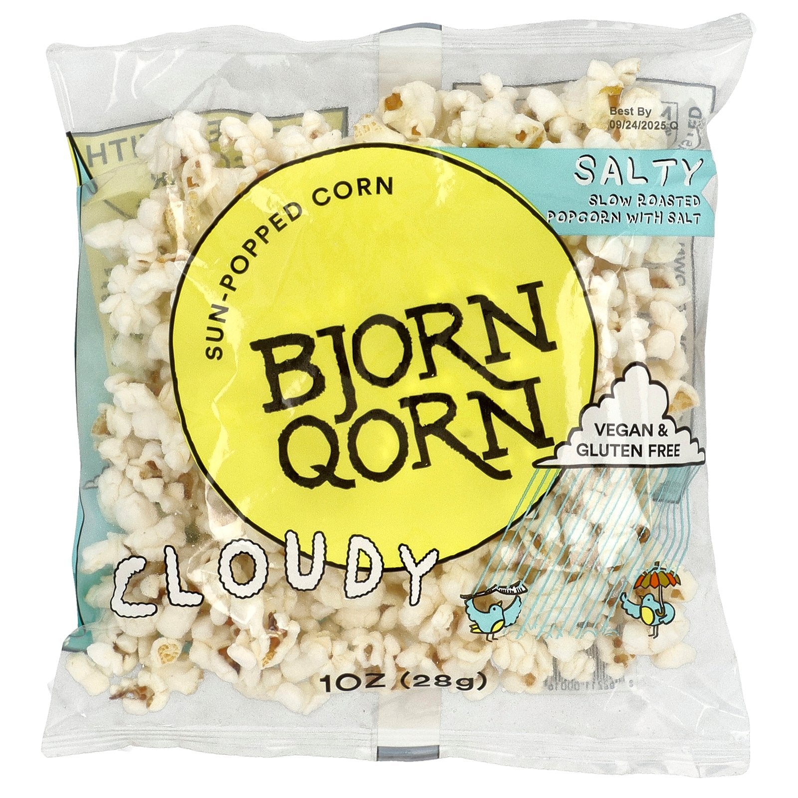 BjornQorn, Sun-Popped Corn, Cloudy Salty, 1 oz (28 g)