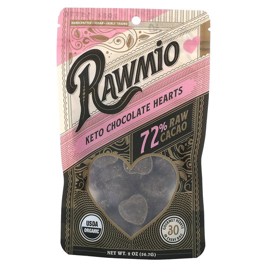 Rawmio, Keto Chocolate Hearts, 72% Raw Cacao, 2 oz (56.7 g)