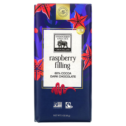 Endangered Species Chocolate, Dark Chocolate Bar, Raspberry Filling, 60% Cocoa, 3 oz (85 g)