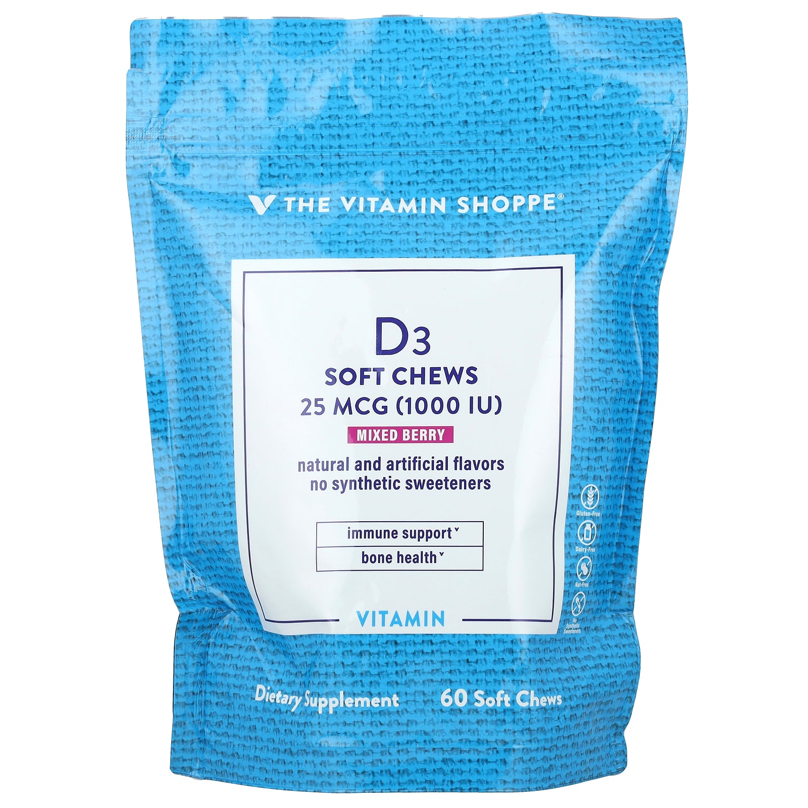 The Vitamin Shoppe, Vitamin D3, Mixed Berry , 25 mcg (1,000 IU) , 60 Soft Chews