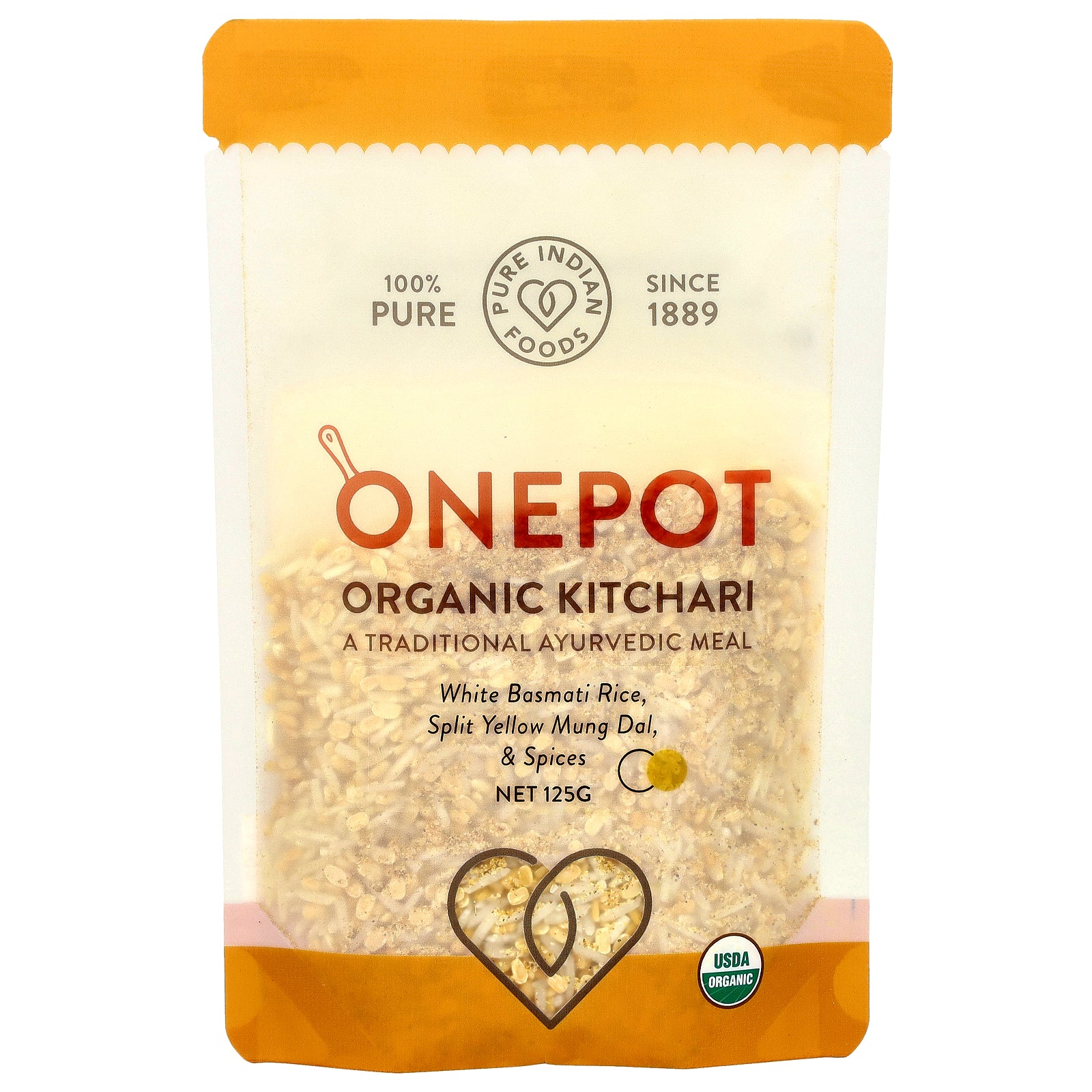 Pure Indian Foods, OnePot, Organic Kitchari, White Basmati Rice, Split Yellow Mung Dal, & Spices, 125 g