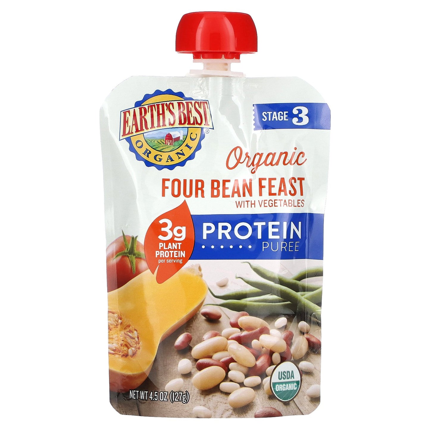 Earth's Best, Organic Protein Puree, 2+ Years, Four Bean Feast with Vegetables, 4.5 oz (127 g)