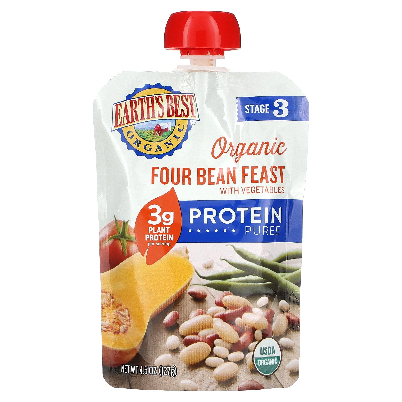 Earth's Best, Organic Protein Puree, 2+ Years, Four Bean Feast with Vegetables, 4.5 oz (127 g)