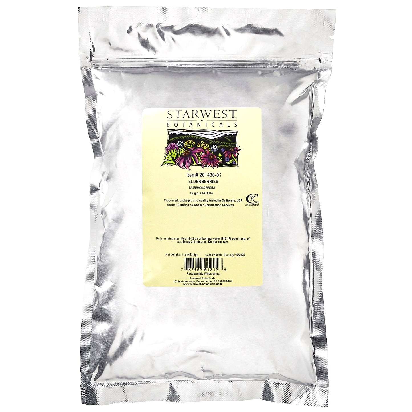 Starwest Botanicals, Elderberries, 1 lb (453.6 g)