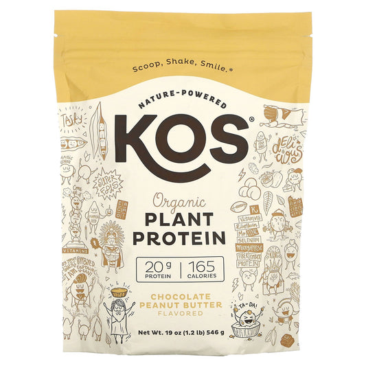 KOS, Organic Plant Protein, Chocolate Peanut Butter, 1.2 lb (546 g)