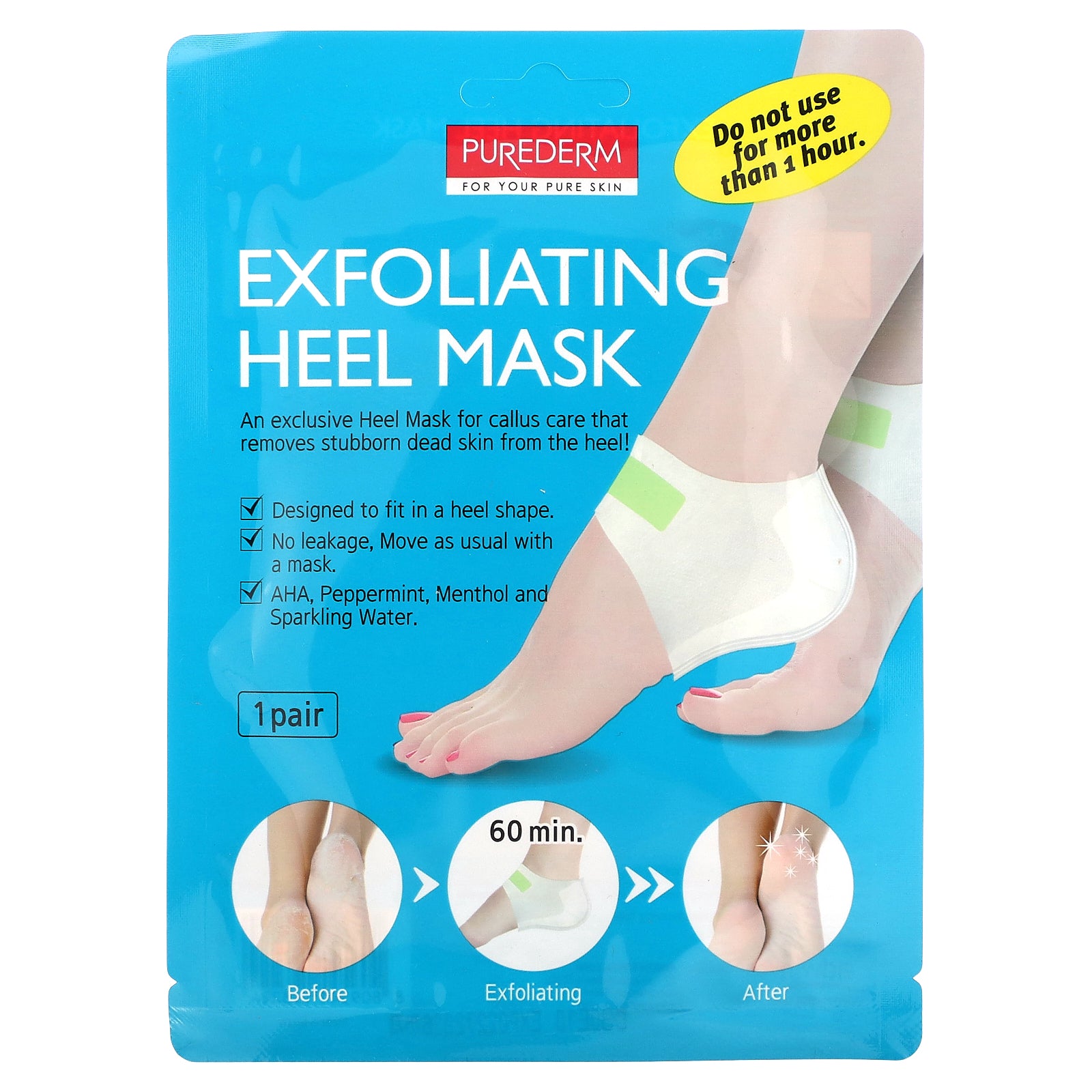 Purederm, Exfoliating Heel Mask, 1 Pair