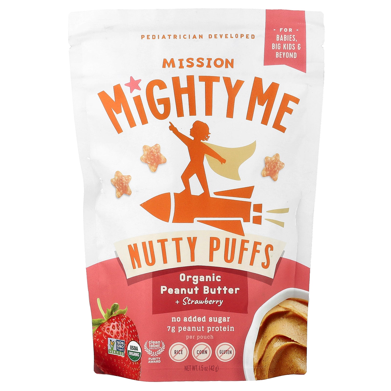 Mission MightyMe, Nutty Puffs, Organic Peanut Butter + Strawberry, 1.5 oz (42 g)