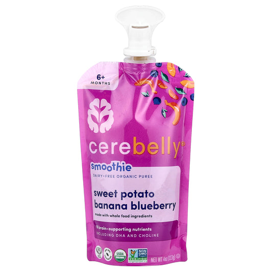 Cerebelly, Smoothie, Dairy-Free Organic Puree, 6+ Months, Sweet Potato, Banana Blueberry, 4 oz (113 g)